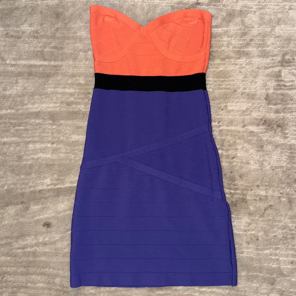 BEBE pink and purple bandage dress